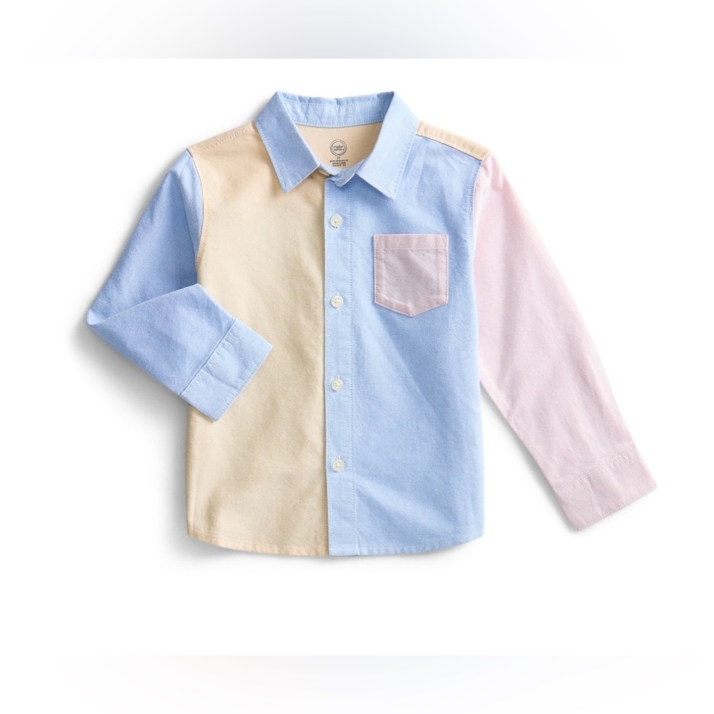 Wonder Nation Boys Colorblock Button Down Long Sleeve Cotton Shirt 3T NWT